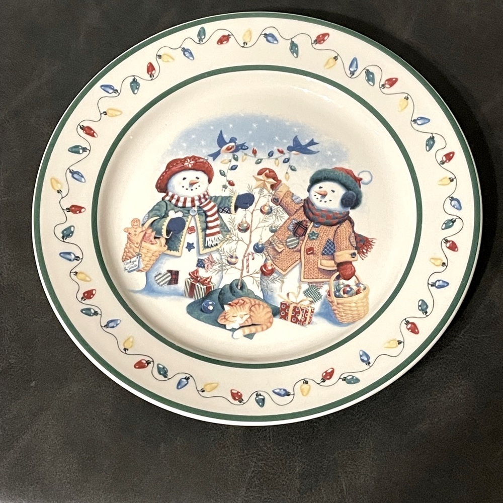 Longaberger holiday plate, Christmas 1999 flurry and snowball